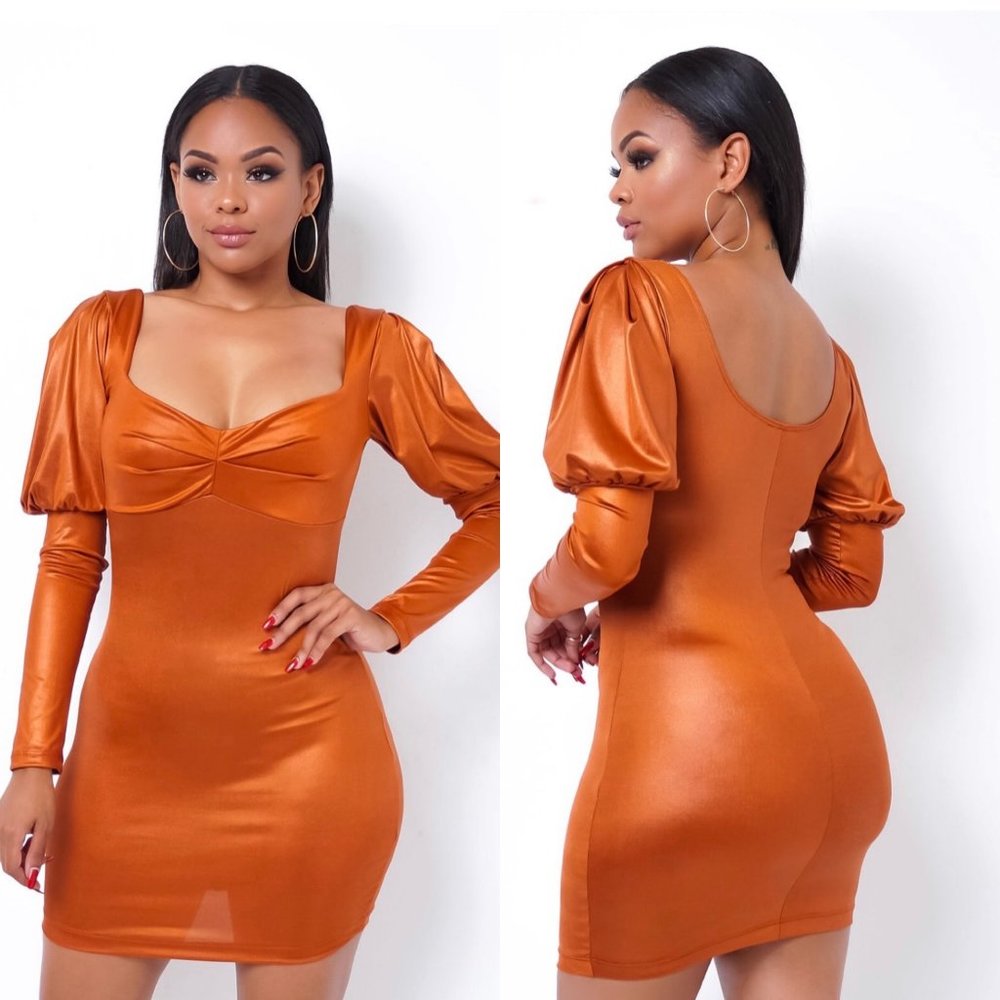 Shiny Brown  Mini Dress